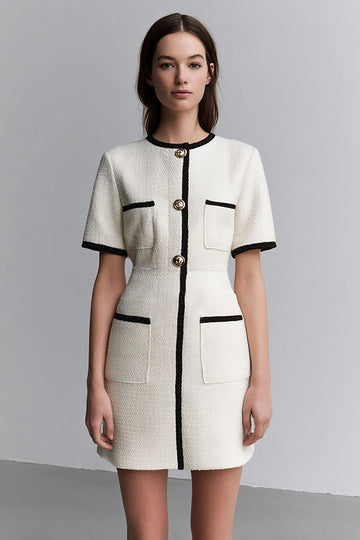 Ivory Sheath Round Neck Short Work Dress